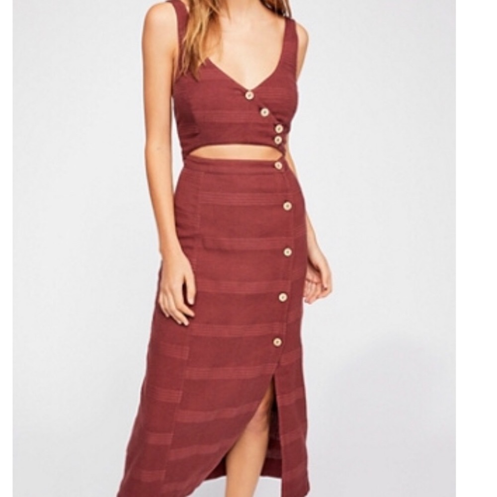 Free People Rust Midi Button-Front Dress
